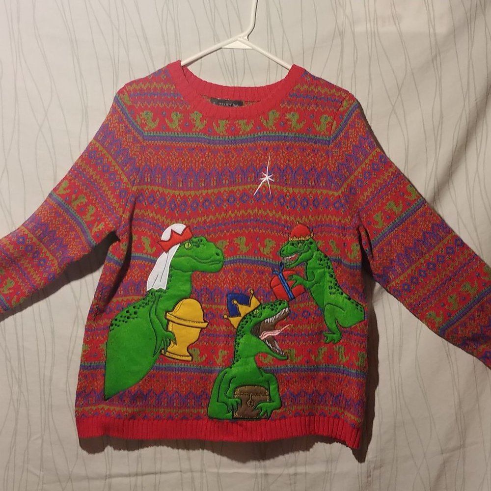 Blizzard Bay funny ugly dinosaur holiday sweater